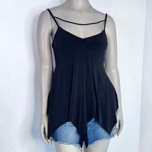 Y2K  VNT Handkerchief Cami Babydoll Top Black Fairy Grunge Spaghetti Strap Large